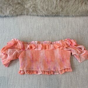 Majorelle Revolve Peach Smocked Off Shoulder Puff Sleeve Top S